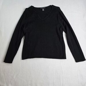 Norton McNaughton Black Long Sleeve Knit Top‎ V Neck Floral Detail Large